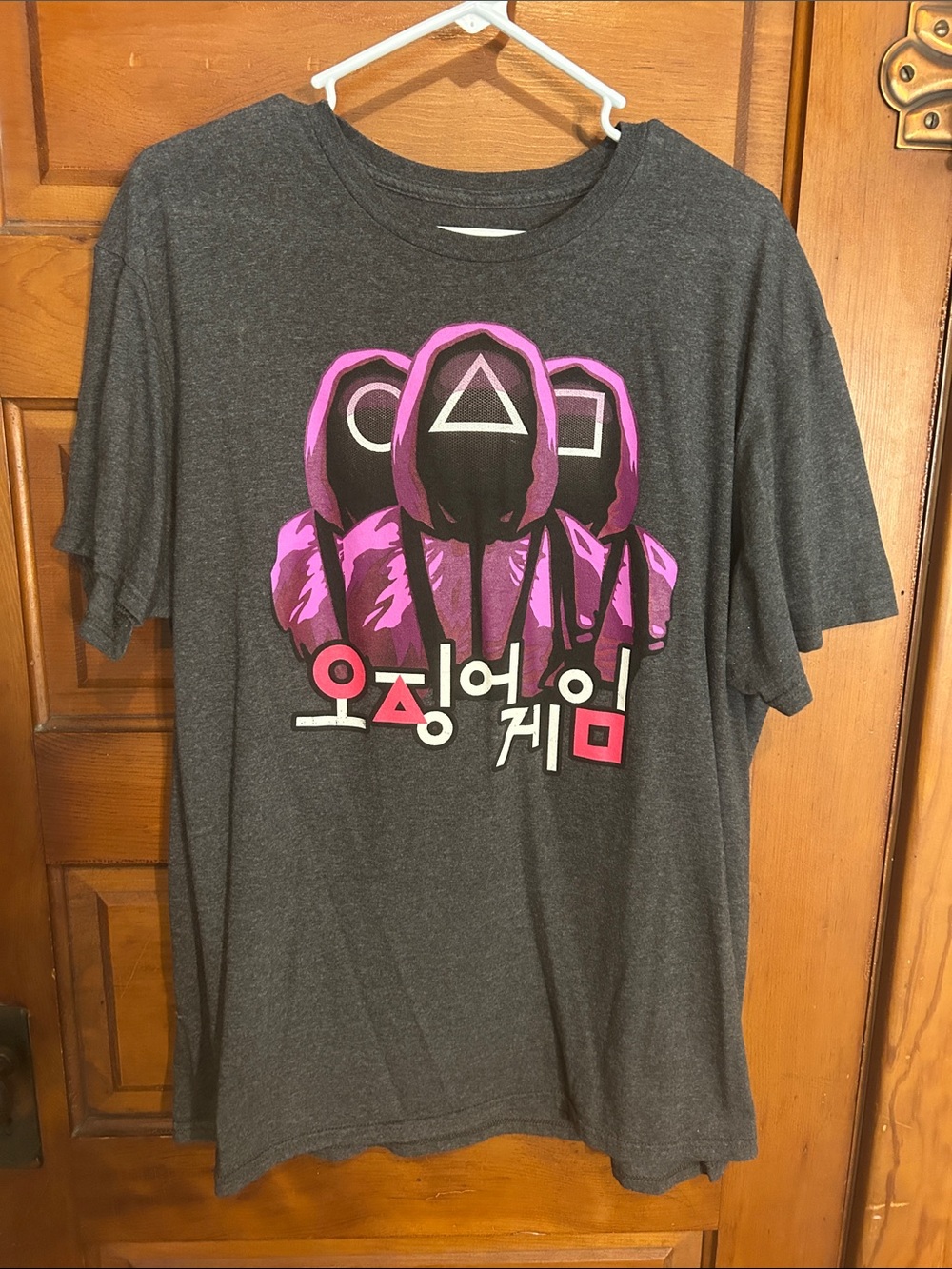 Squid Game Graphic Tee — Charcoal with Pink Accents